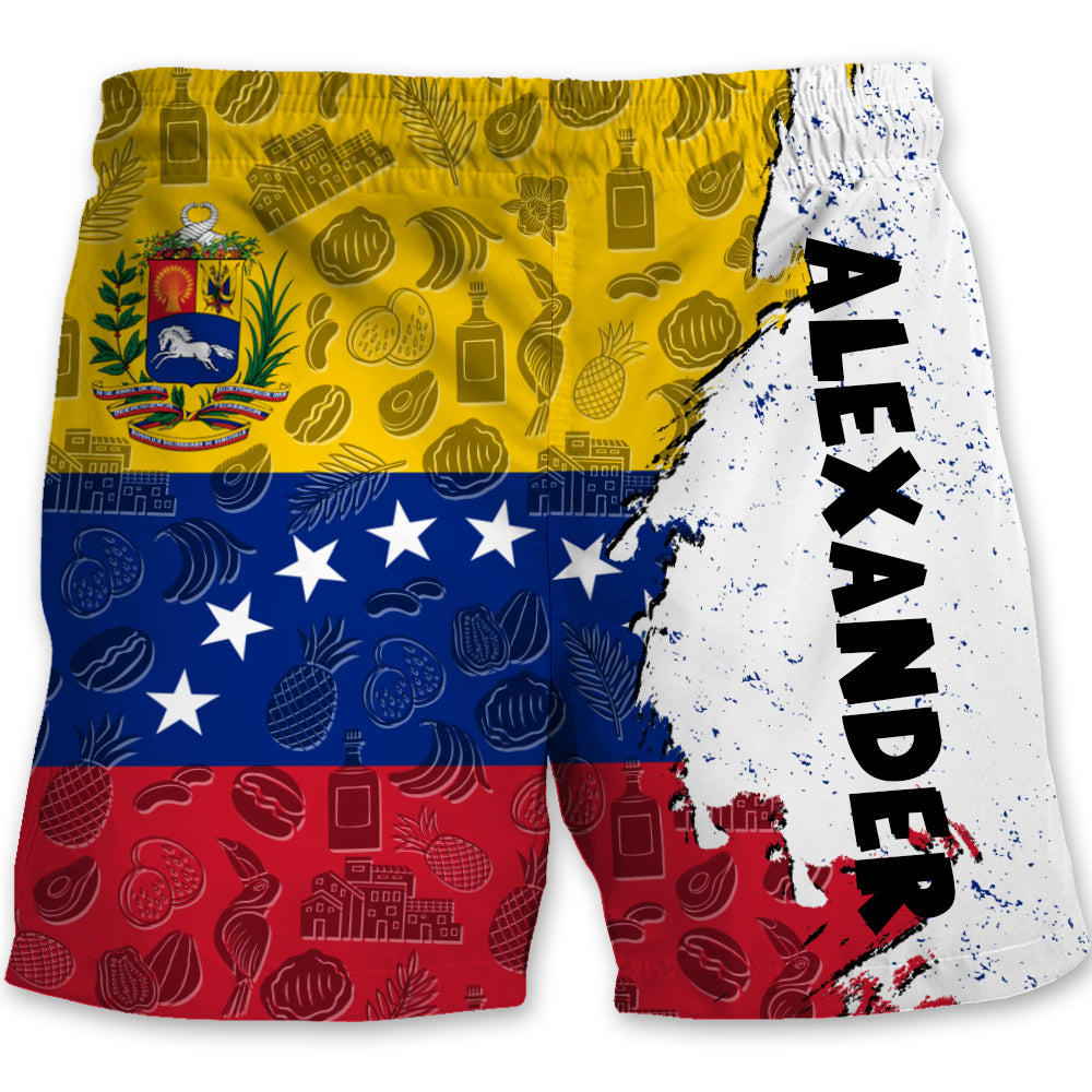 Venezuela Half Flag With Grunge Brush Men's Personalized Beach Shorts