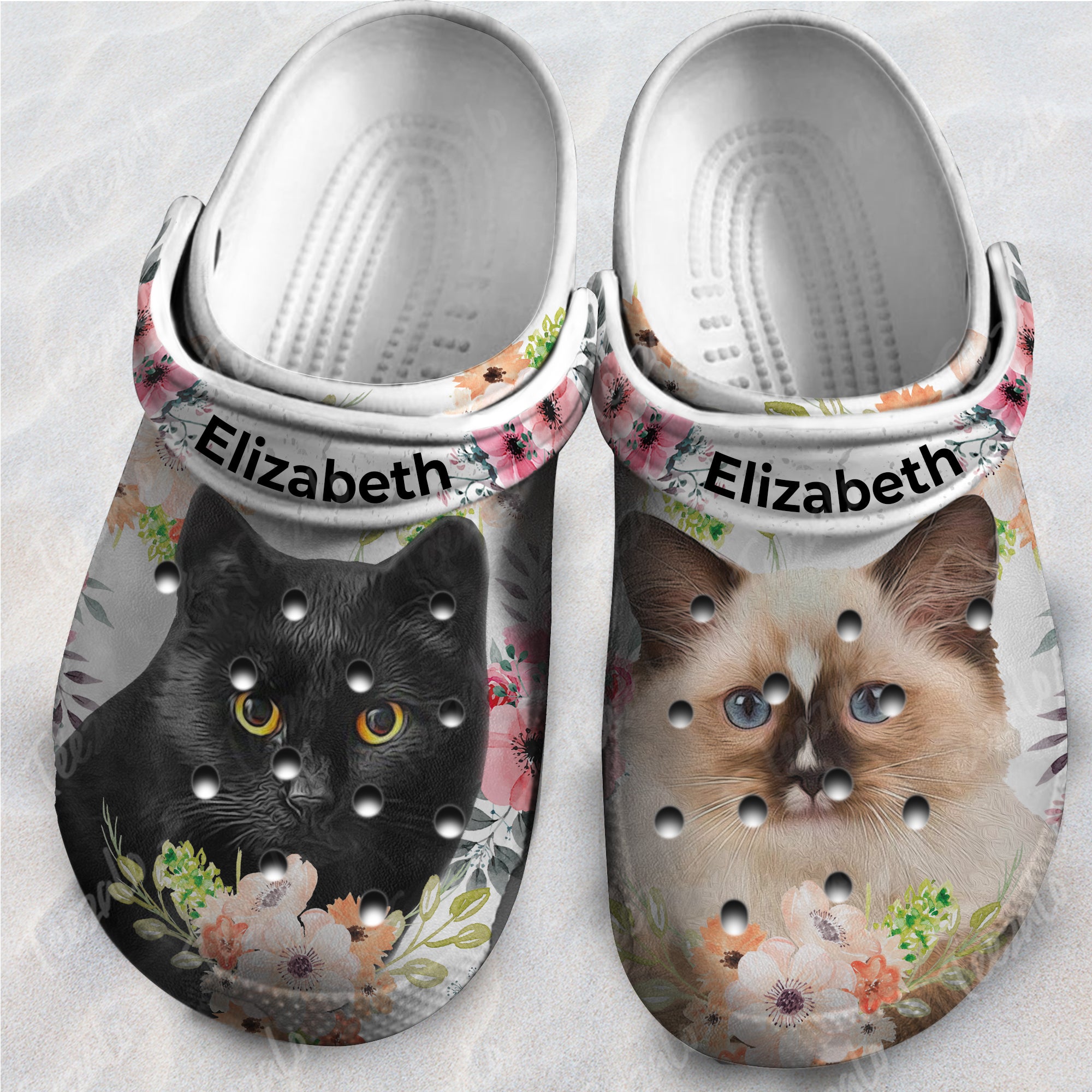 Cat Personalized Clogs Shoes For Women With Flower Pattern - Teezalo