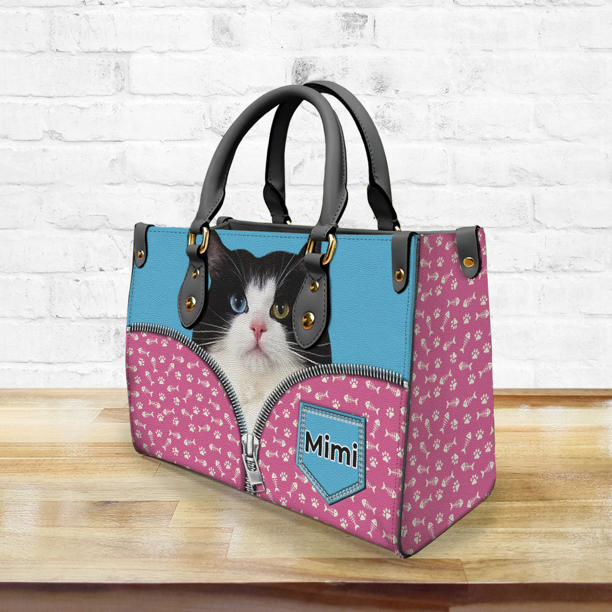 Cat Personalized Leather Handbag Gift for Cat Mom with Cat Face