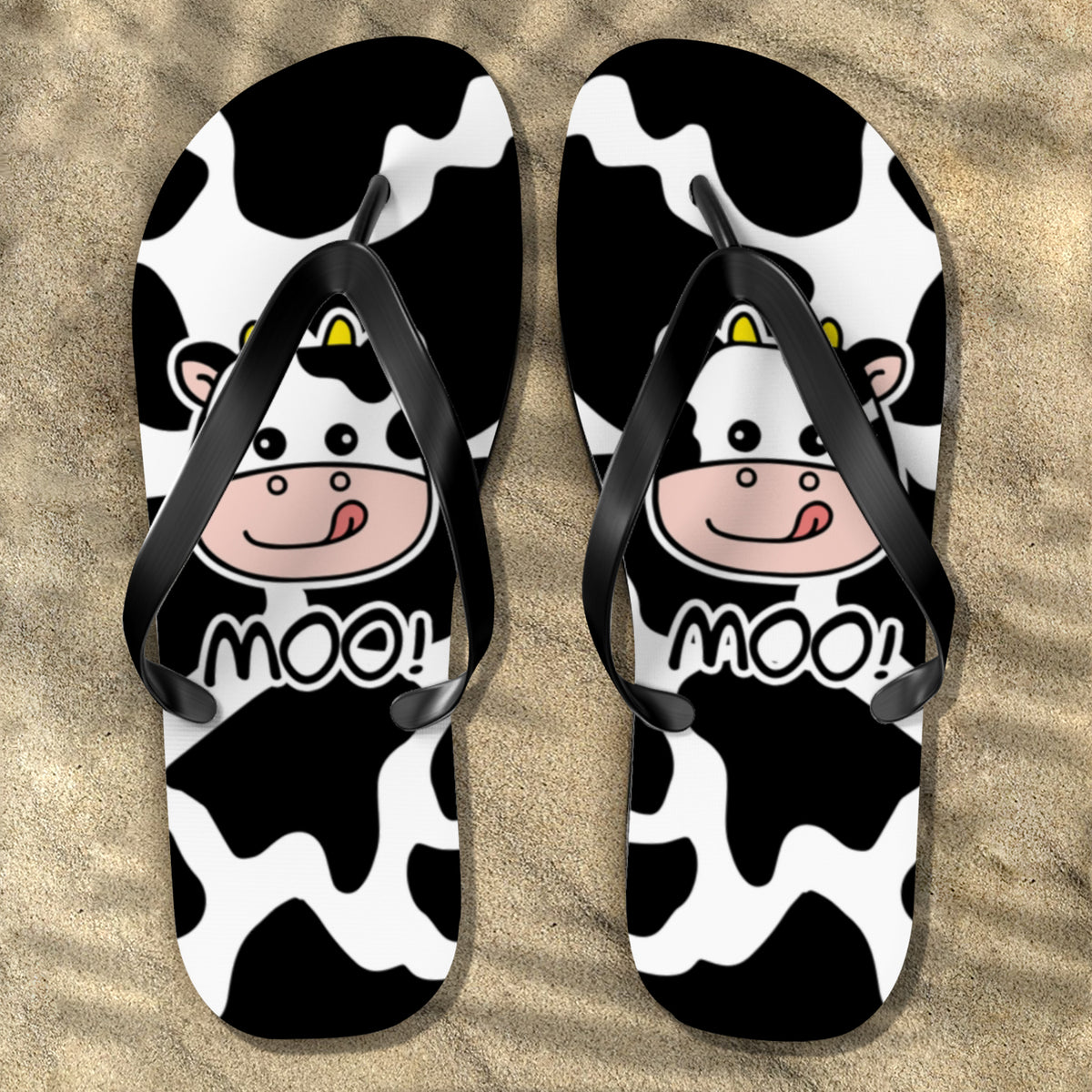 Cow Pattern Moo Flip Flops