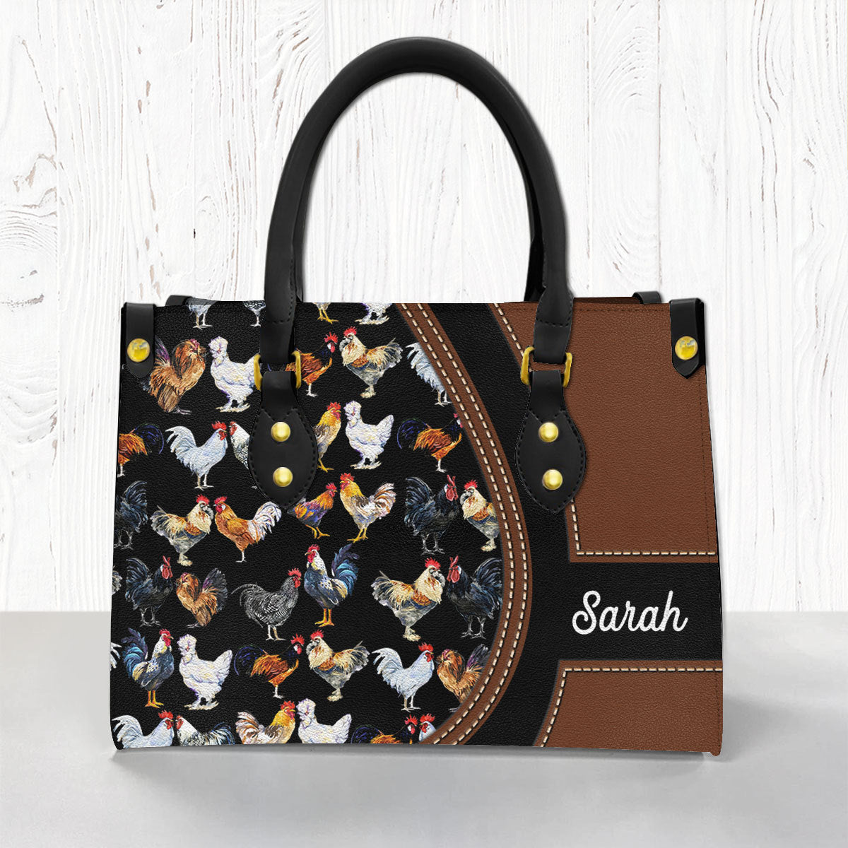 Custom Chicken Leather Handbag Purse With Chicken Breeds