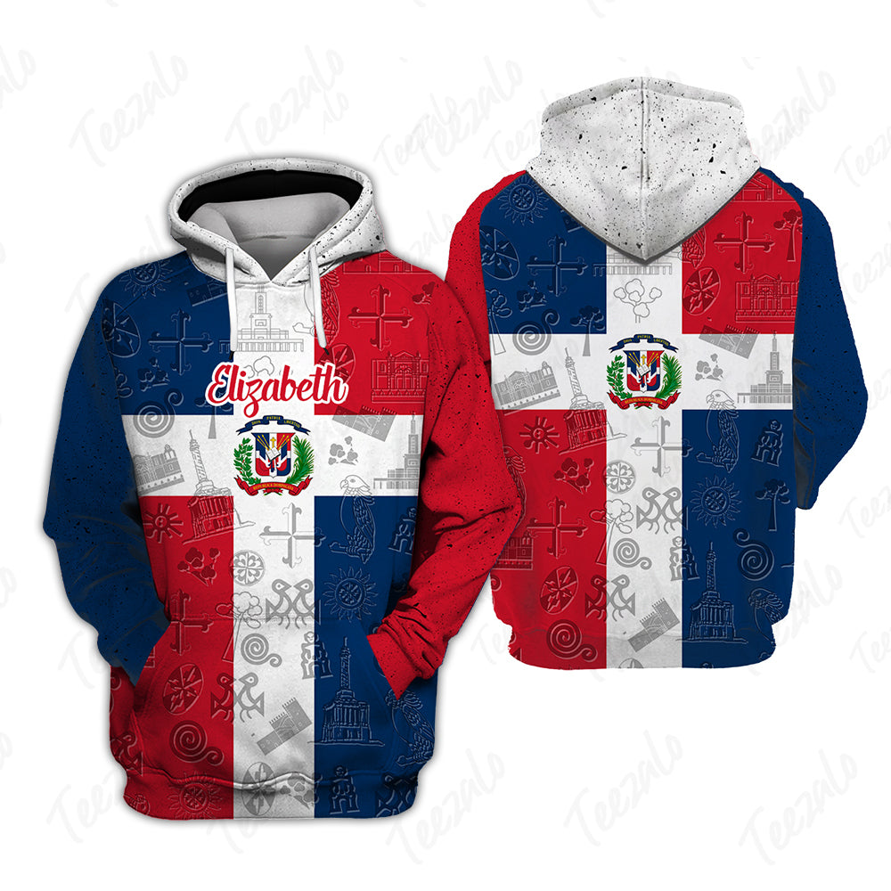 Dominican Flag And Symbol Personalized Hoodie With Your Name