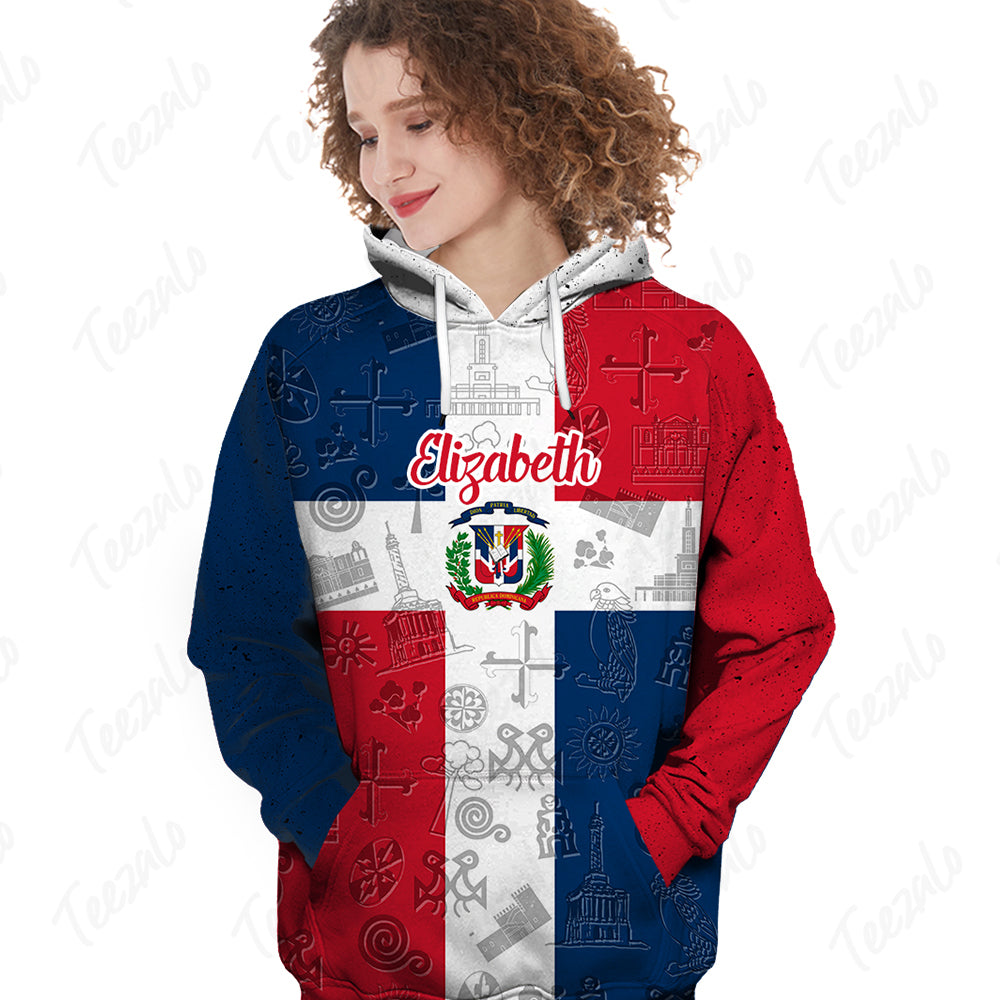 Dominican Flag And Symbol Personalized Hoodie With Your Name