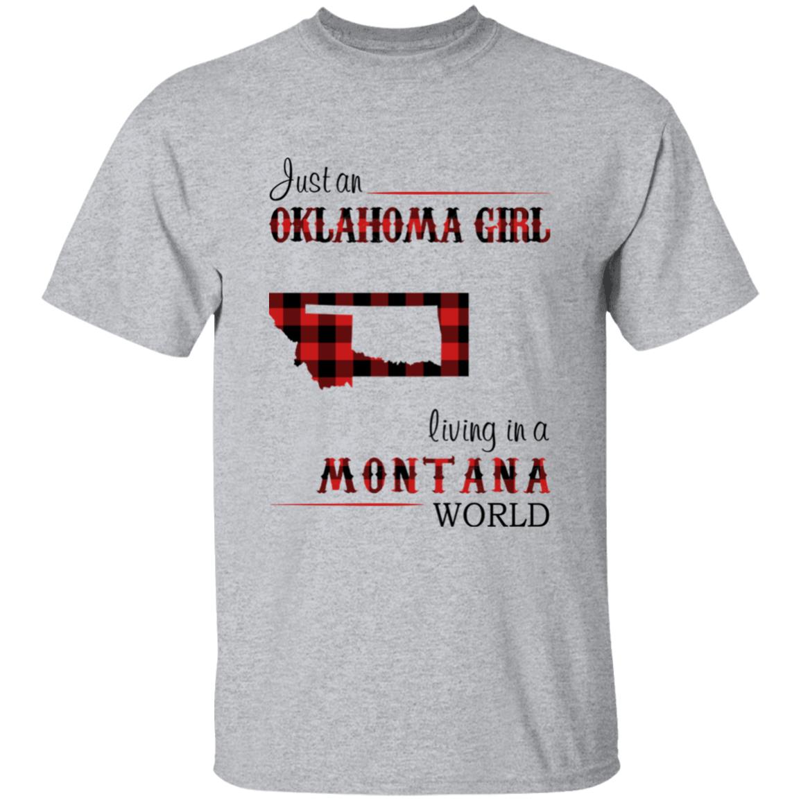 Just An Oklahoma Girl Living In A Montana World T-shirt - T-shirt Born Live Plaid Red Teezalo