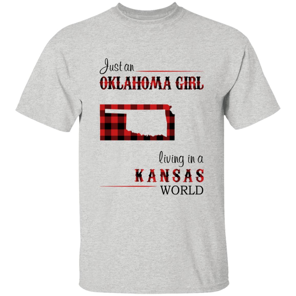 Just An Oklahoma Girl Living In A Kansas World T-shirt - T-shirt Born Live Plaid Red Teezalo