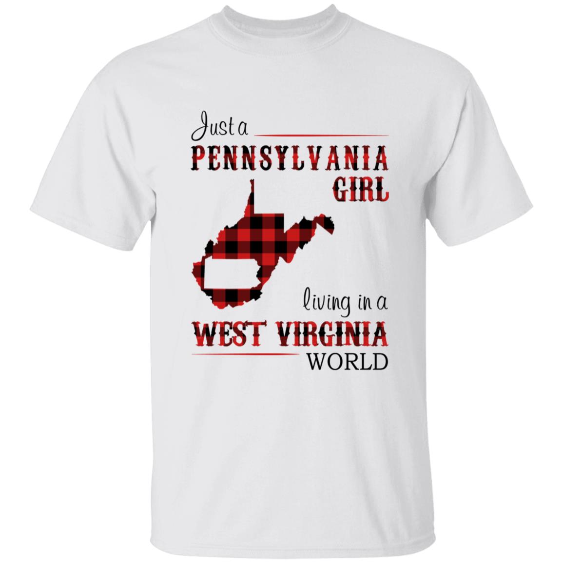 Just A Pennsylvania Girl Living In A West Virginia World T-shirt - T-shirt Born Live Plaid Red Teezalo