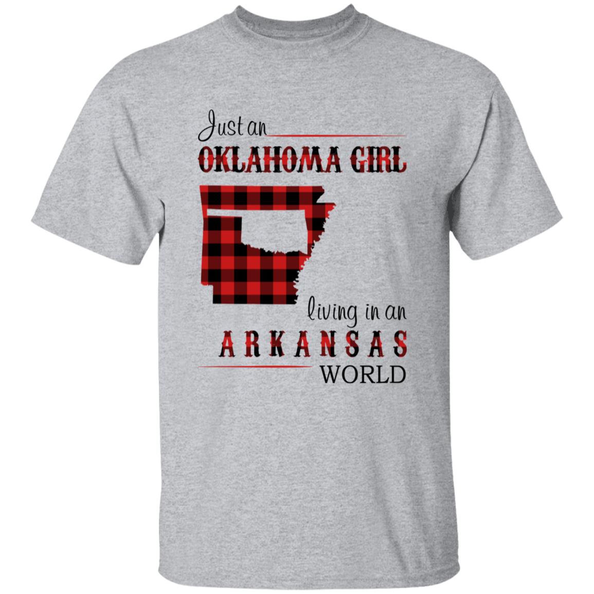 Just An Oklahoma Girl Living In An Arkansas World T-shirt - T-shirt Born Live Plaid Red Teezalo