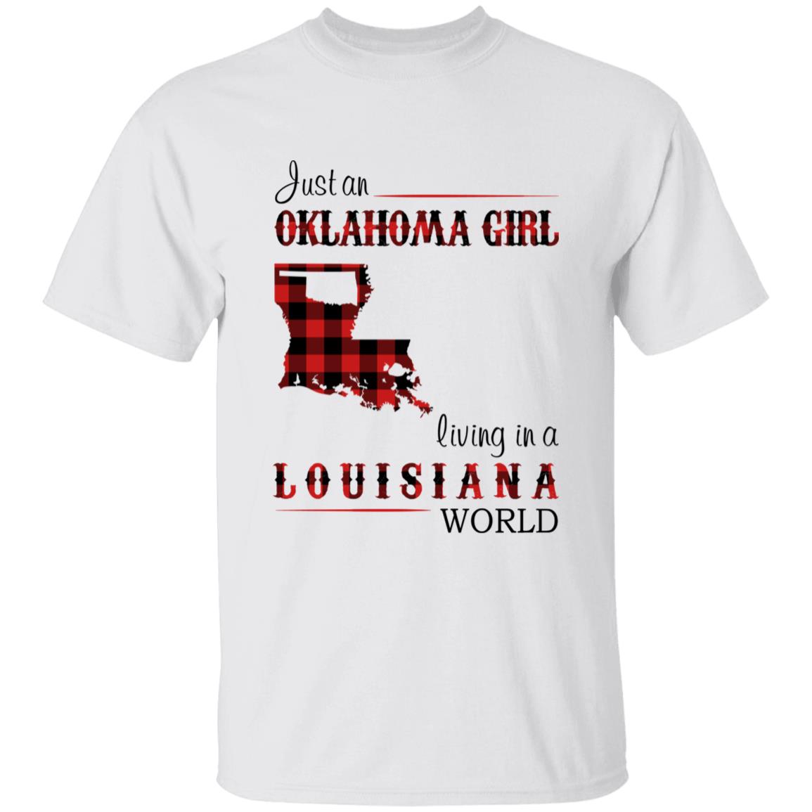 Just An Oklahoma Girl Living In A Louisiana World T-shirt - T-shirt Born Live Plaid Red Teezalo