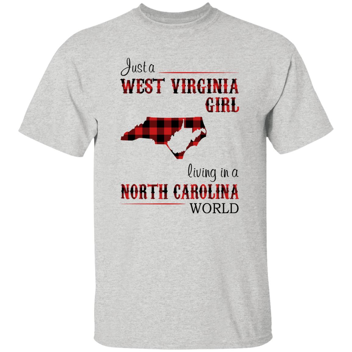 Just A West Virginia Girl Living In A North Carolina World T-shirt - T-shirt Born Live Plaid Red Teezalo