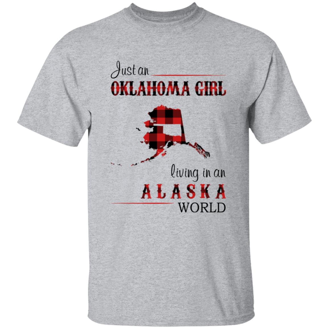 Just An Oklahoma Girl Living In An Alaska World T-shirt - T-shirt Born Live Plaid Red Teezalo