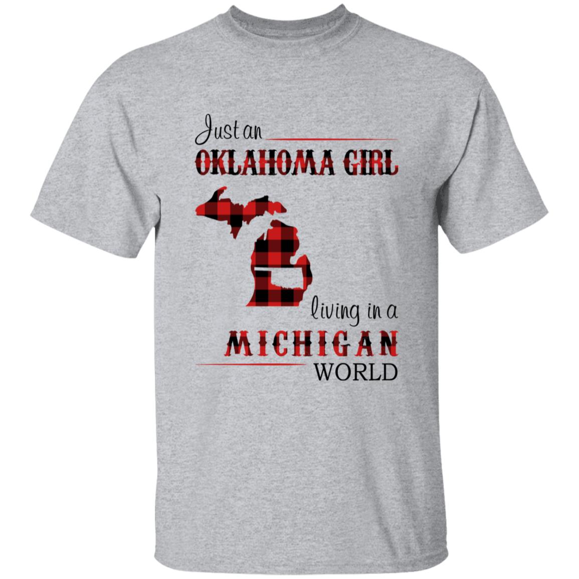 Just An Oklahoma Girl Living In A Michigan World T-shirt - T-shirt Born Live Plaid Red Teezalo