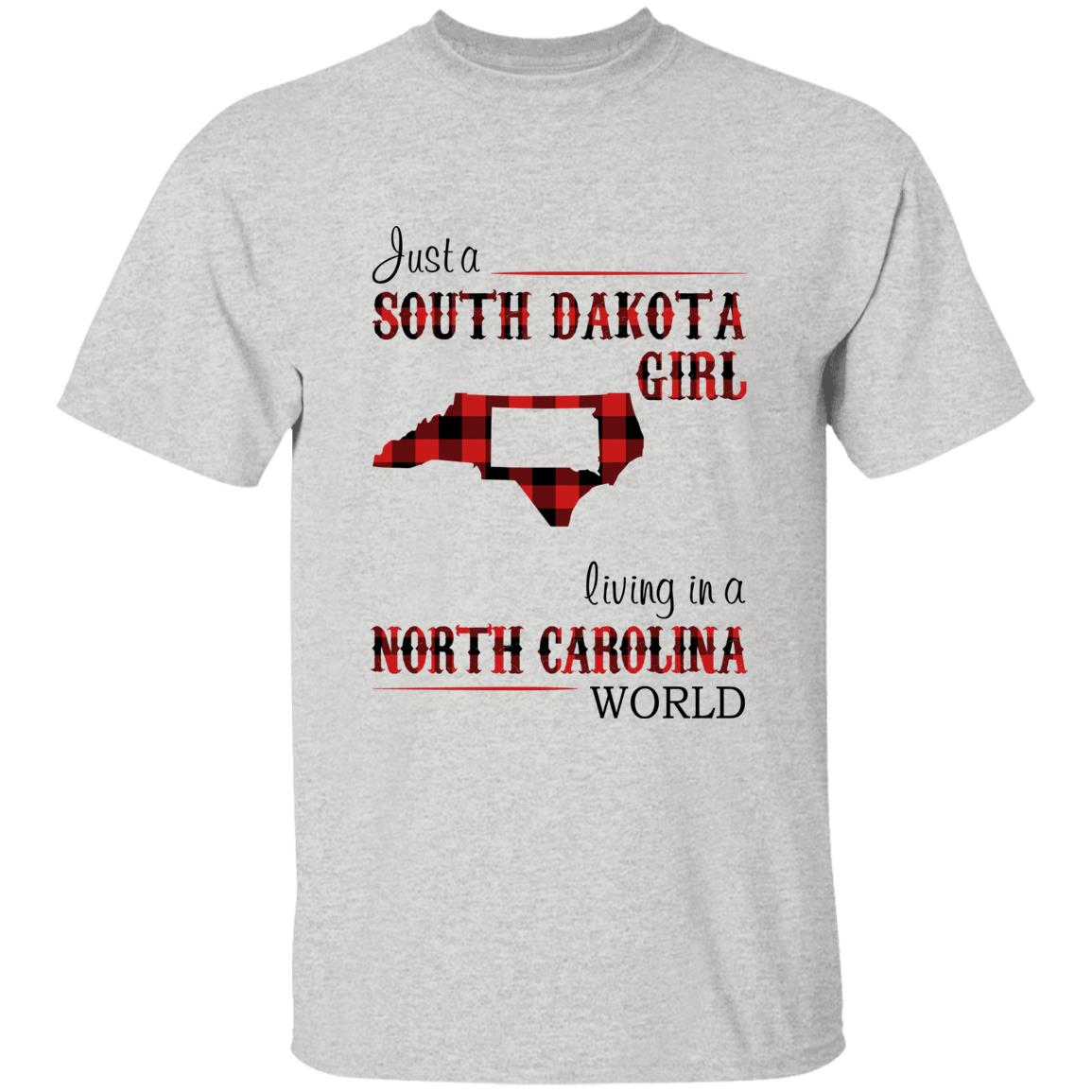 Just A South Dakota Girl Living In A North Carolina World T-shirt - T-shirt Born Live Plaid Red Teezalo