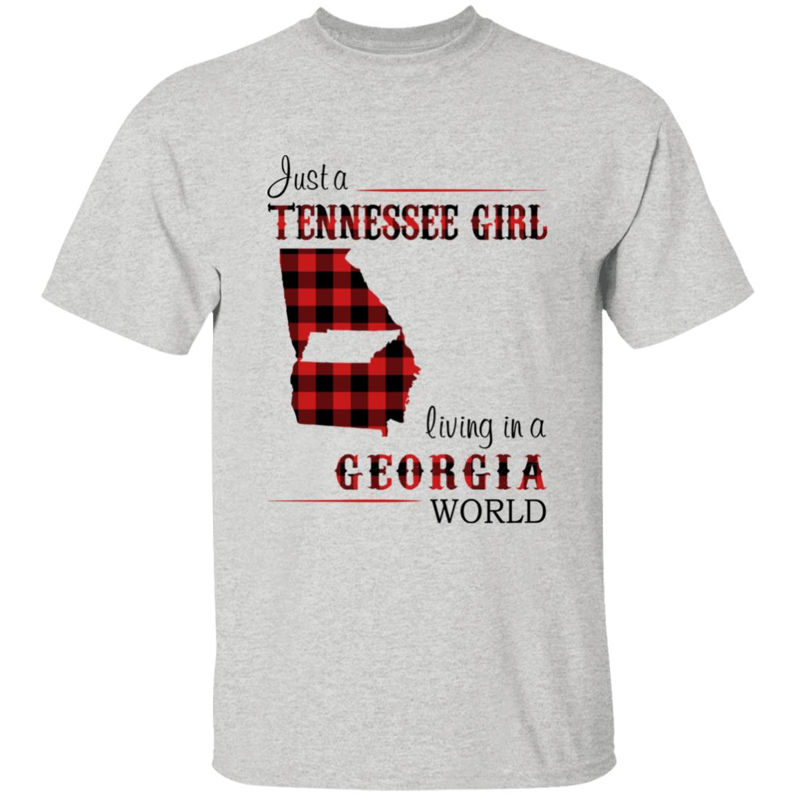 Just A Tennessee Girl Living In A Georgia World T-shirt - T-shirt Born Live Plaid Red Teezalo