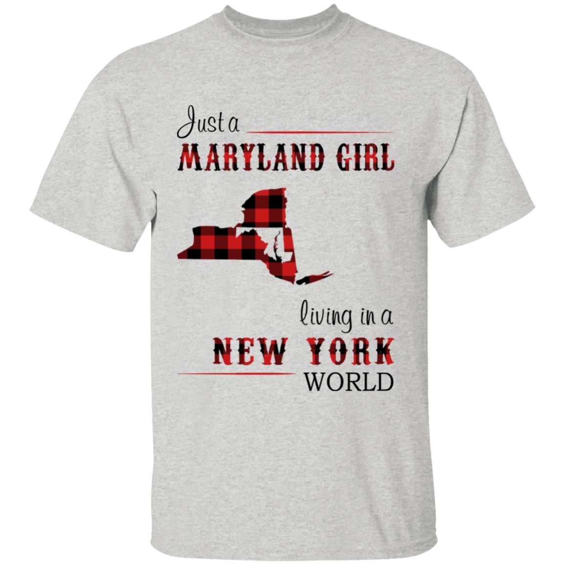 Just A Maryland Girl Living In A New York World T-shirt - T-shirt Born Live Plaid Red Teezalo