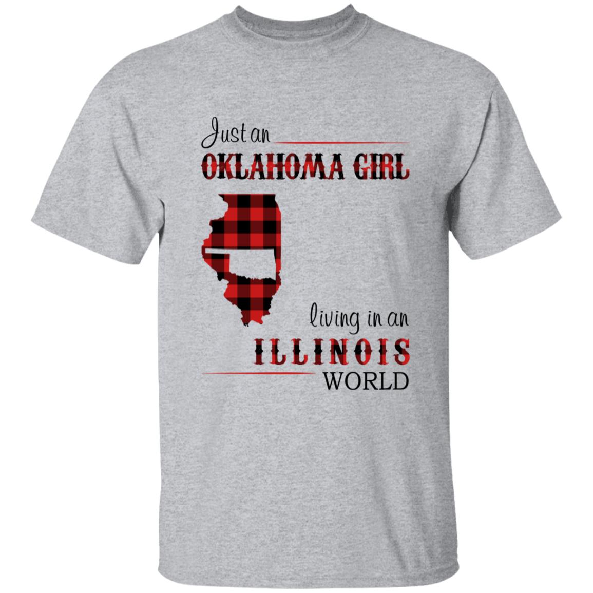 Just An Oklahoma Girl Living In An Illinois World T-shirt - T-shirt Born Live Plaid Red Teezalo