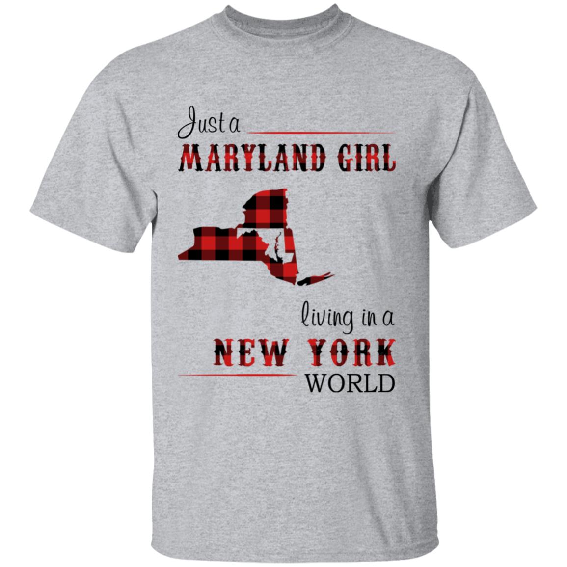 Just A Maryland Girl Living In A New York World T-shirt - T-shirt Born Live Plaid Red Teezalo