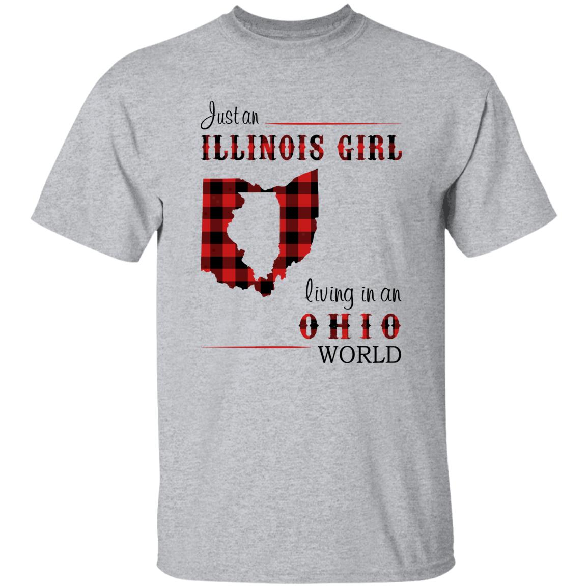 Just An Illinois Girl Living In An Ohio World T-shirt - T-shirt Born Live Plaid Red Teezalo