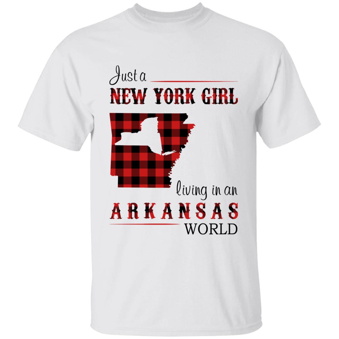 Just A New York Girl Living In An Arkansas World T-shirt - T-shirt Born Live Plaid Red Teezalo