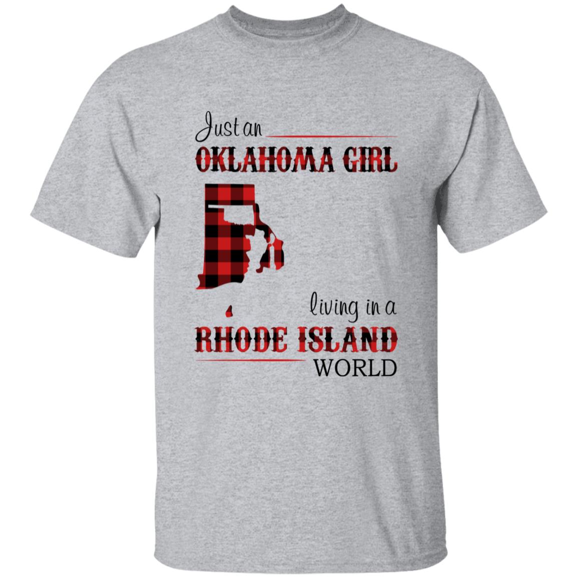 Just An Oklahoma Girl Living In A Rhode Island World T-shirt - T-shirt Born Live Plaid Red Teezalo