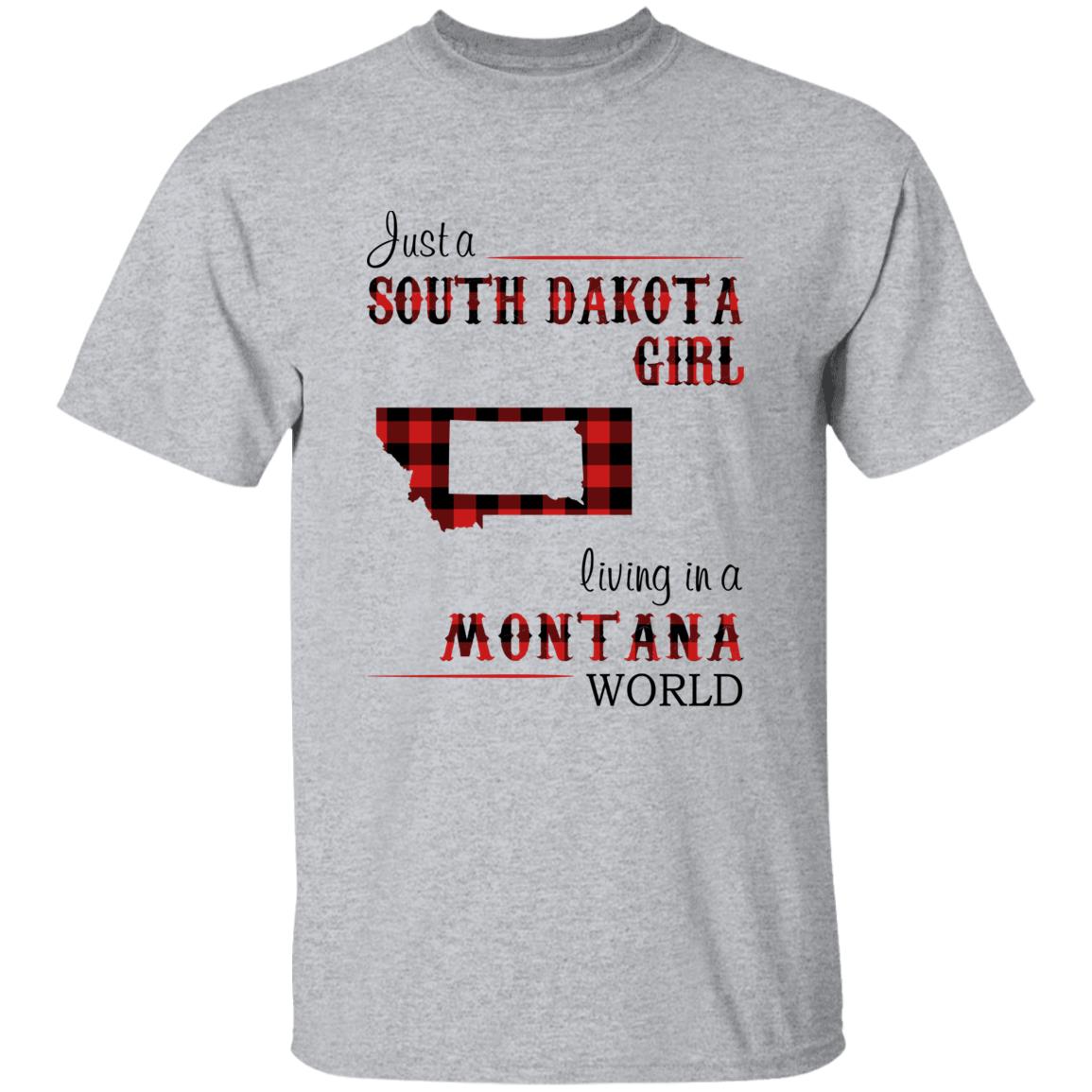 Just A South Dakota Girl Living In A Montana World T-shirt - T-shirt Born Live Plaid Red Teezalo