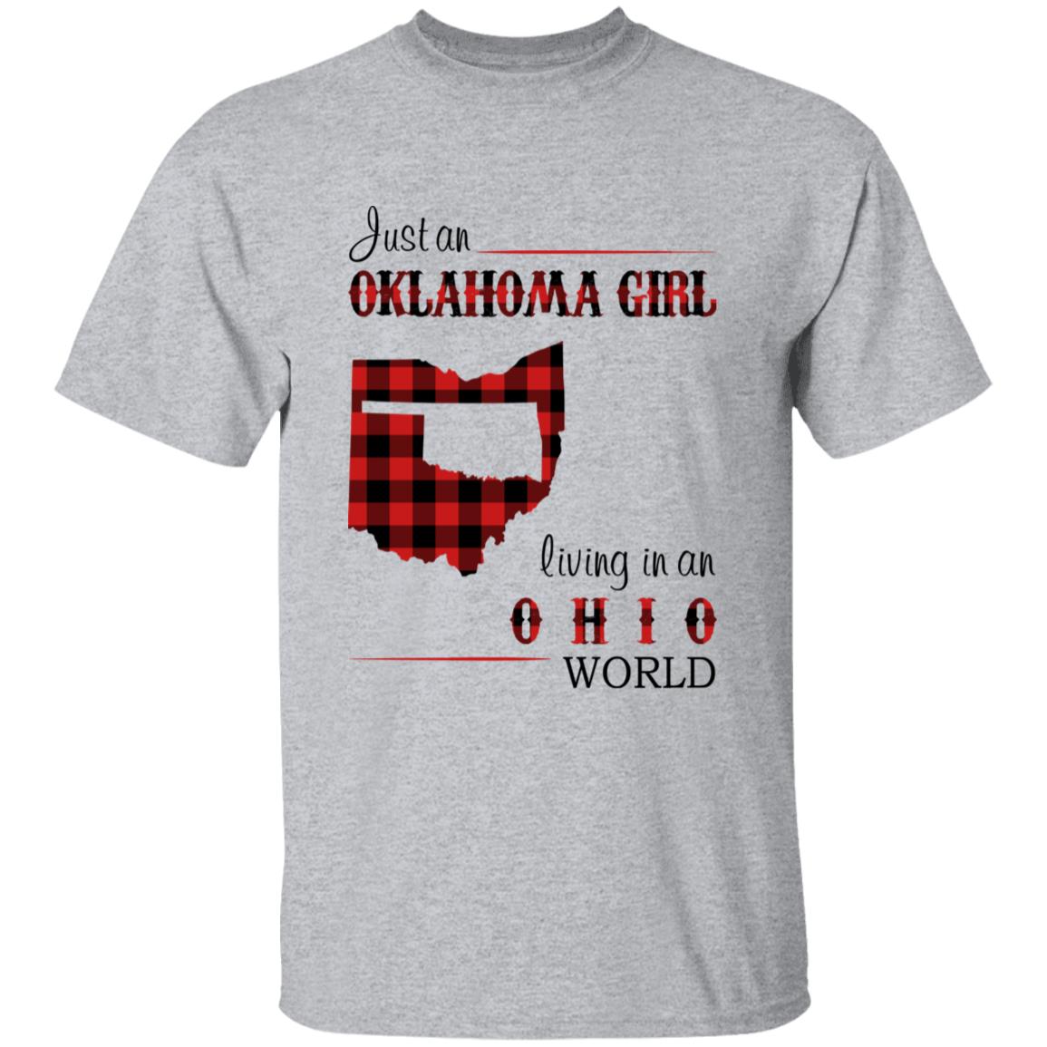 Just An Oklahoma Girl Living In An Ohio World T-shirt - T-shirt Born Live Plaid Red Teezalo