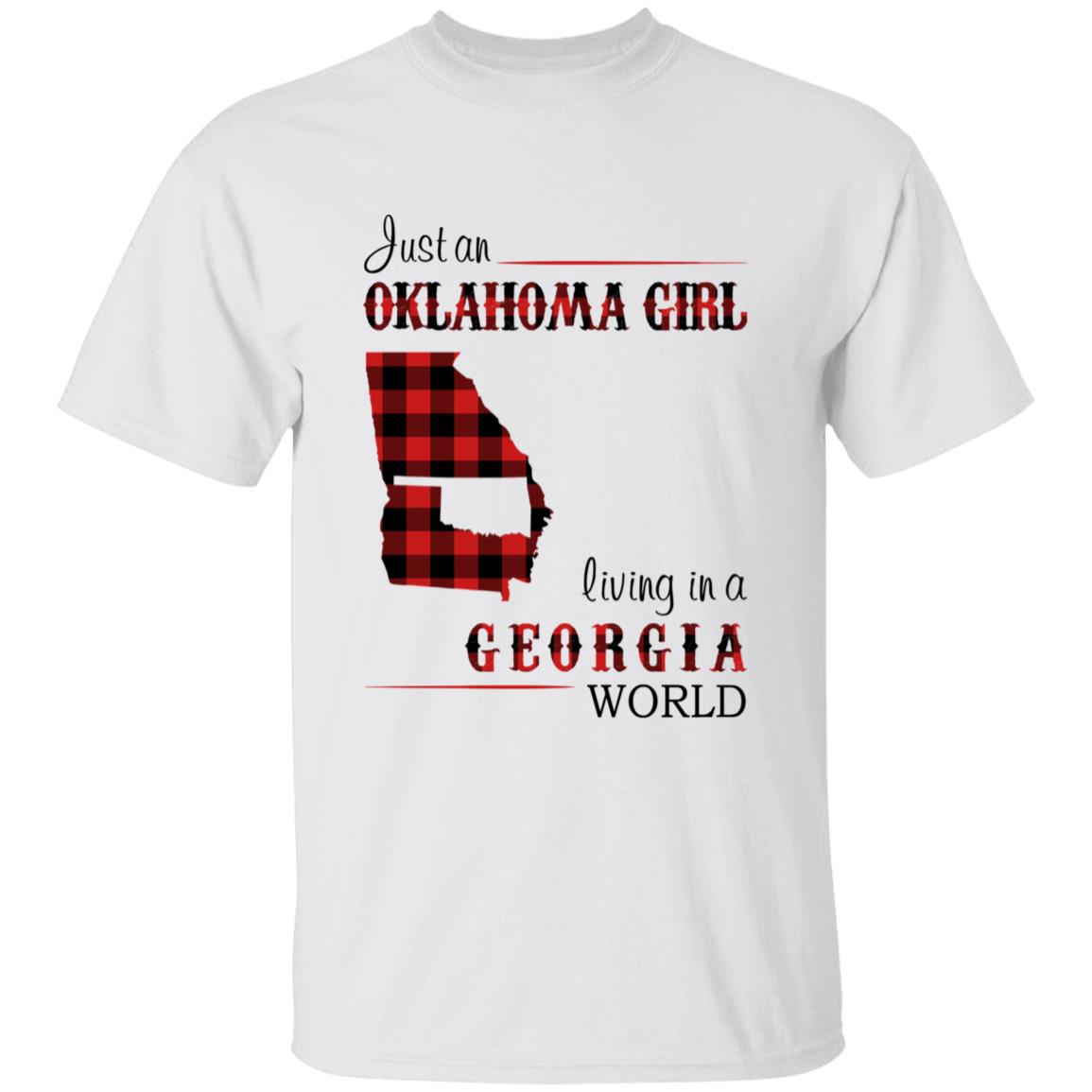 Just An Oklahoma Girl Living In A Georgia World T-shirt - T-shirt Born Live Plaid Red Teezalo