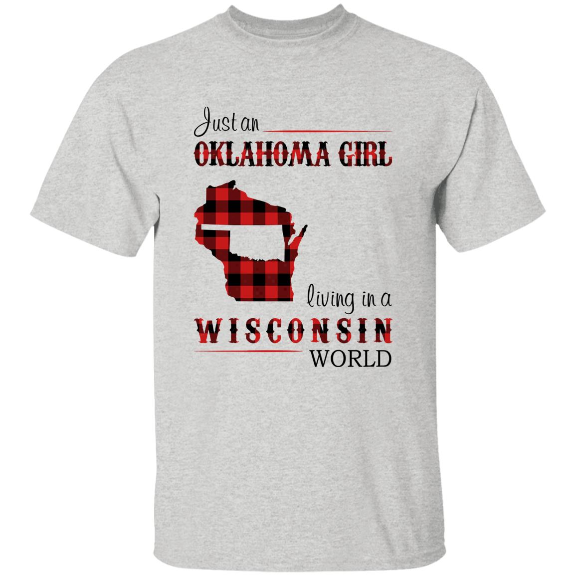 Just An Oklahoma Girl Living In A Wisconsin World T-shirt - T-shirt Born Live Plaid Red Teezalo