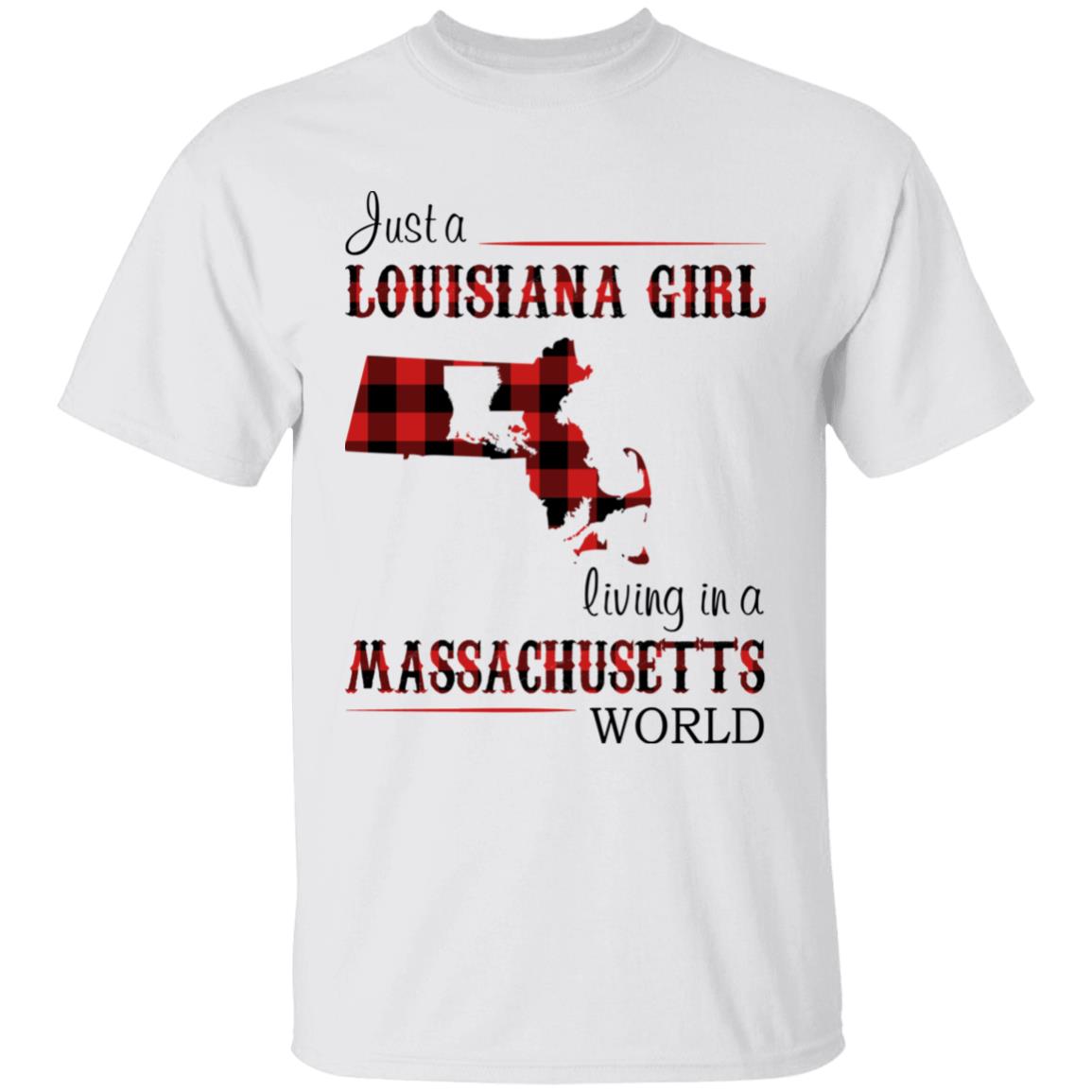 Just A Louisiana Girl Living In A Massachusetts World T-shirt - T-shirt Born Live Plaid Red Teezalo