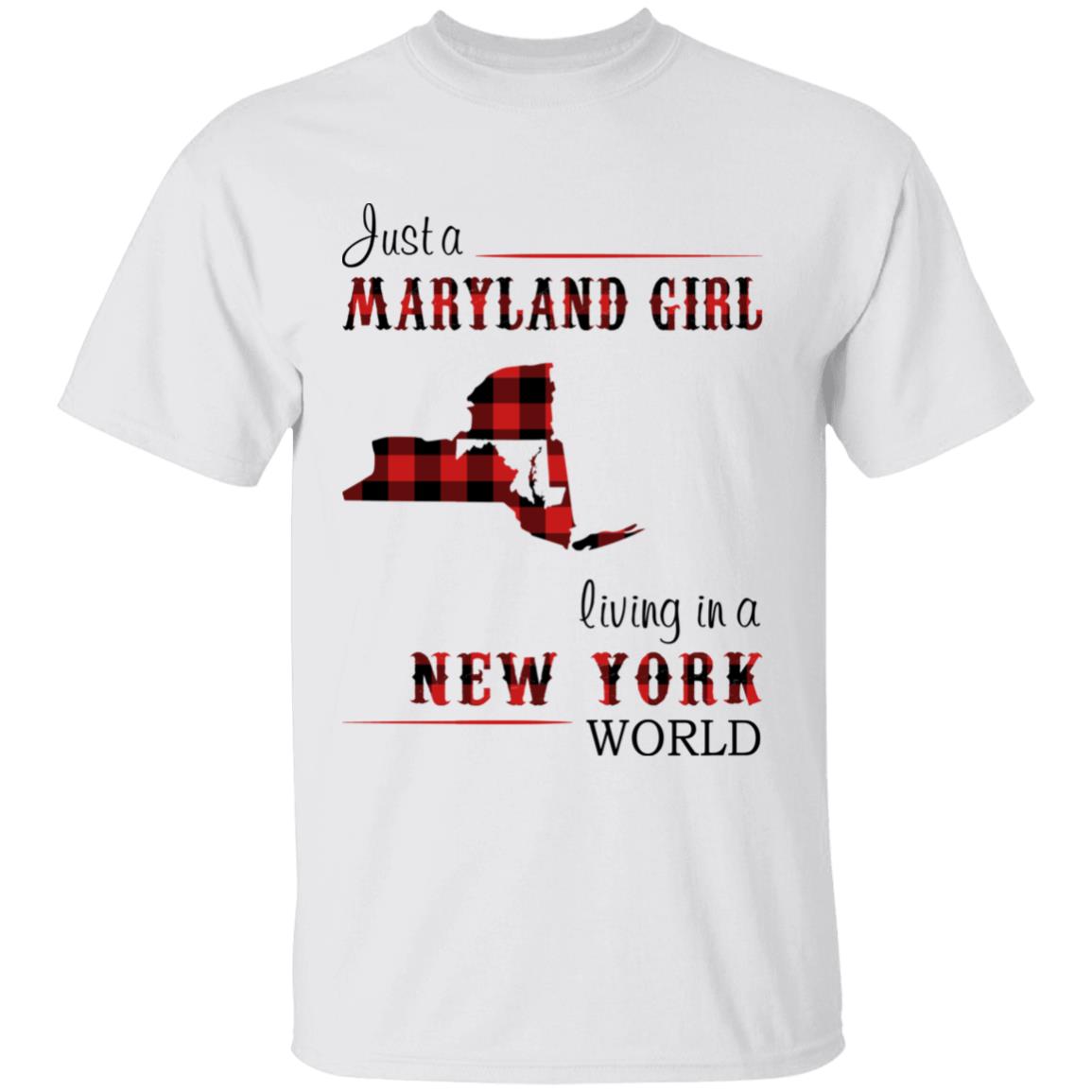 Just A Maryland Girl Living In A New York World T-shirt - T-shirt Born Live Plaid Red Teezalo