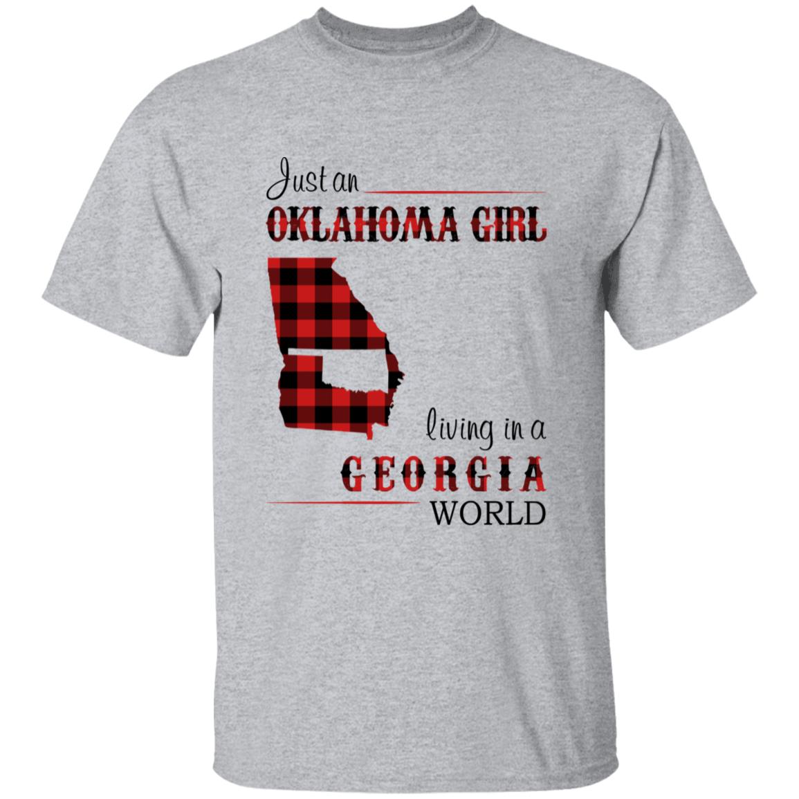 Just An Oklahoma Girl Living In A Georgia World T-shirt - T-shirt Born Live Plaid Red Teezalo