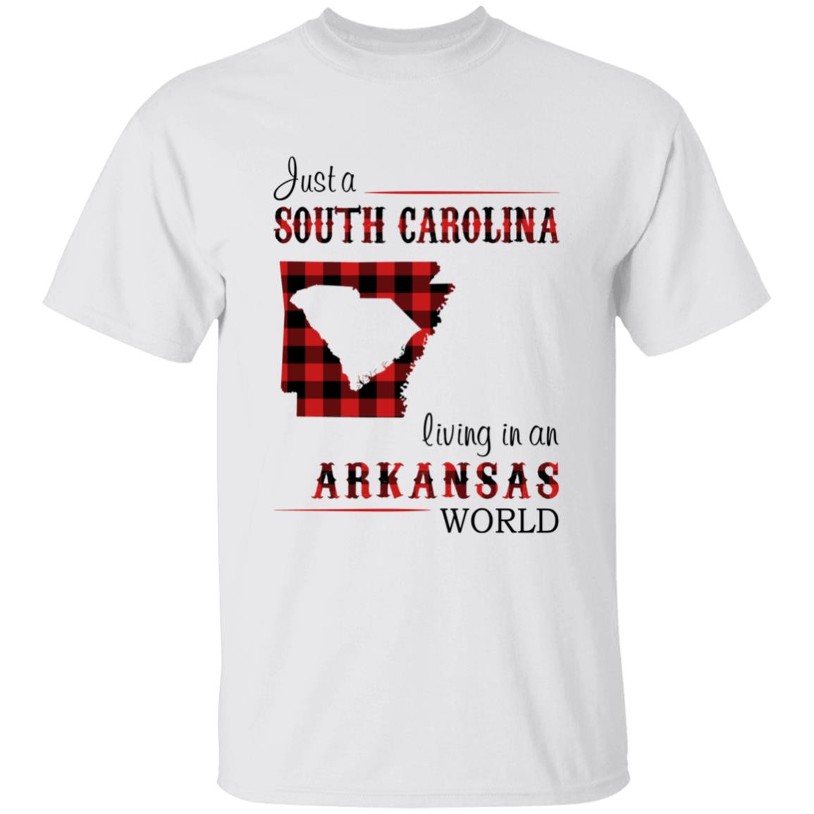 Just A South Carolina Girl Living In An Arkansas World T-shirt - T-shirt Born Live Plaid Red Teezalo