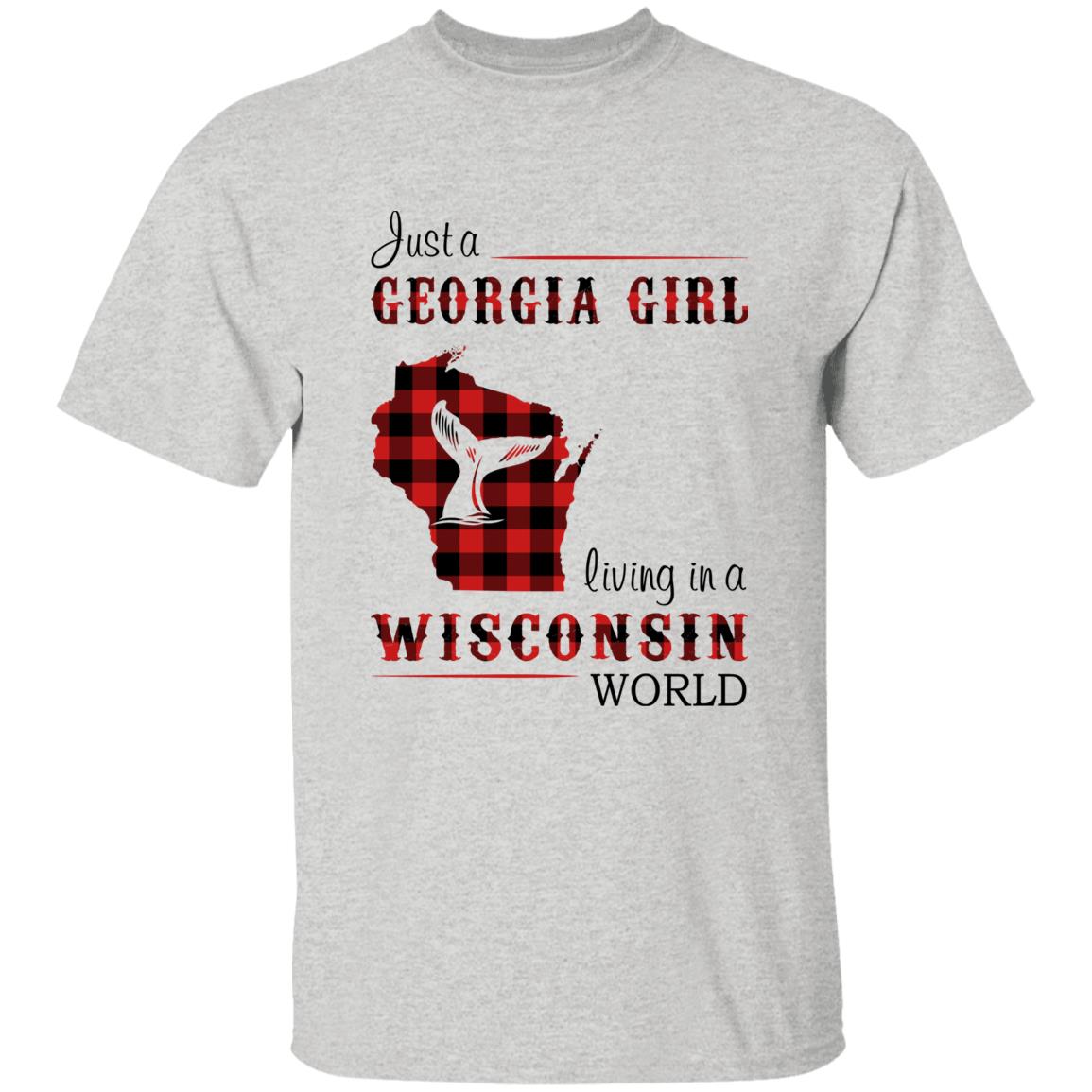 Just A Georgia Girl Living In A Wisconsin World T-shirt - T-shirt Born Live Plaid Red Teezalo