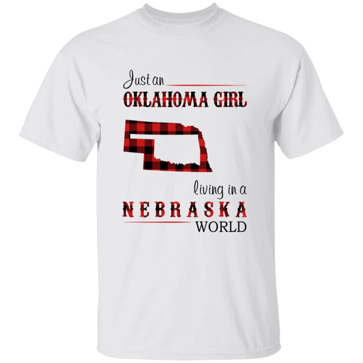 Just An Oklahoma Girl Living In A Nebraska World T-shirt - T-shirt Born Live Plaid Red Teezalo