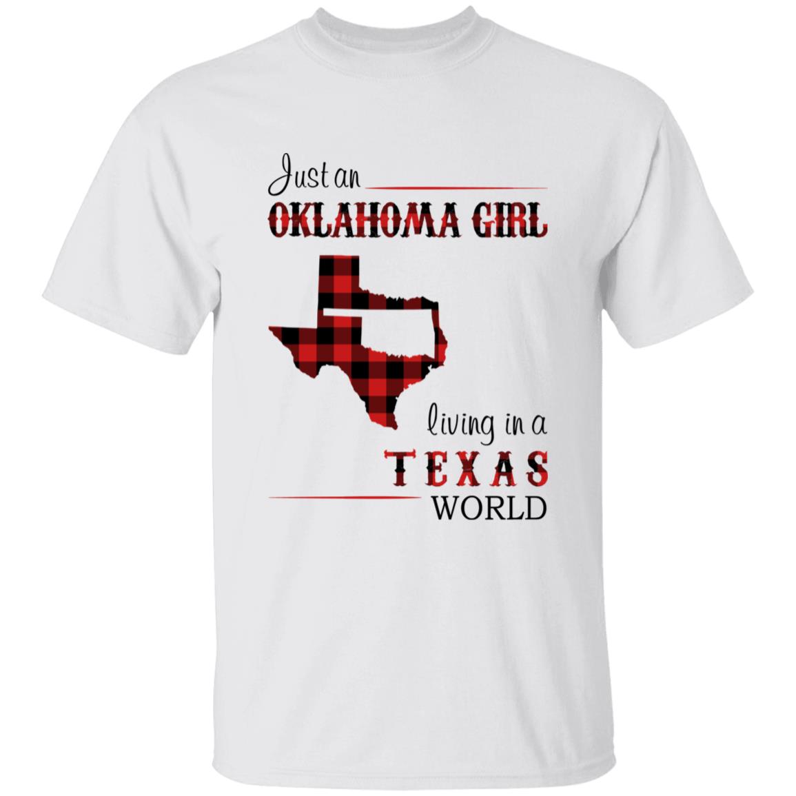 Just An Oklahoma Girl Living In A Texas World T-shirt - T-shirt Born Live Plaid Red Teezalo