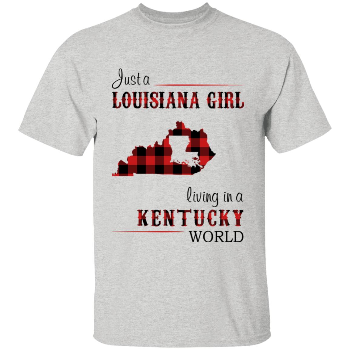 Just A Louisiana Girl Living In A Kentucky World T-shirt - T-shirt Born Live Plaid Red Teezalo