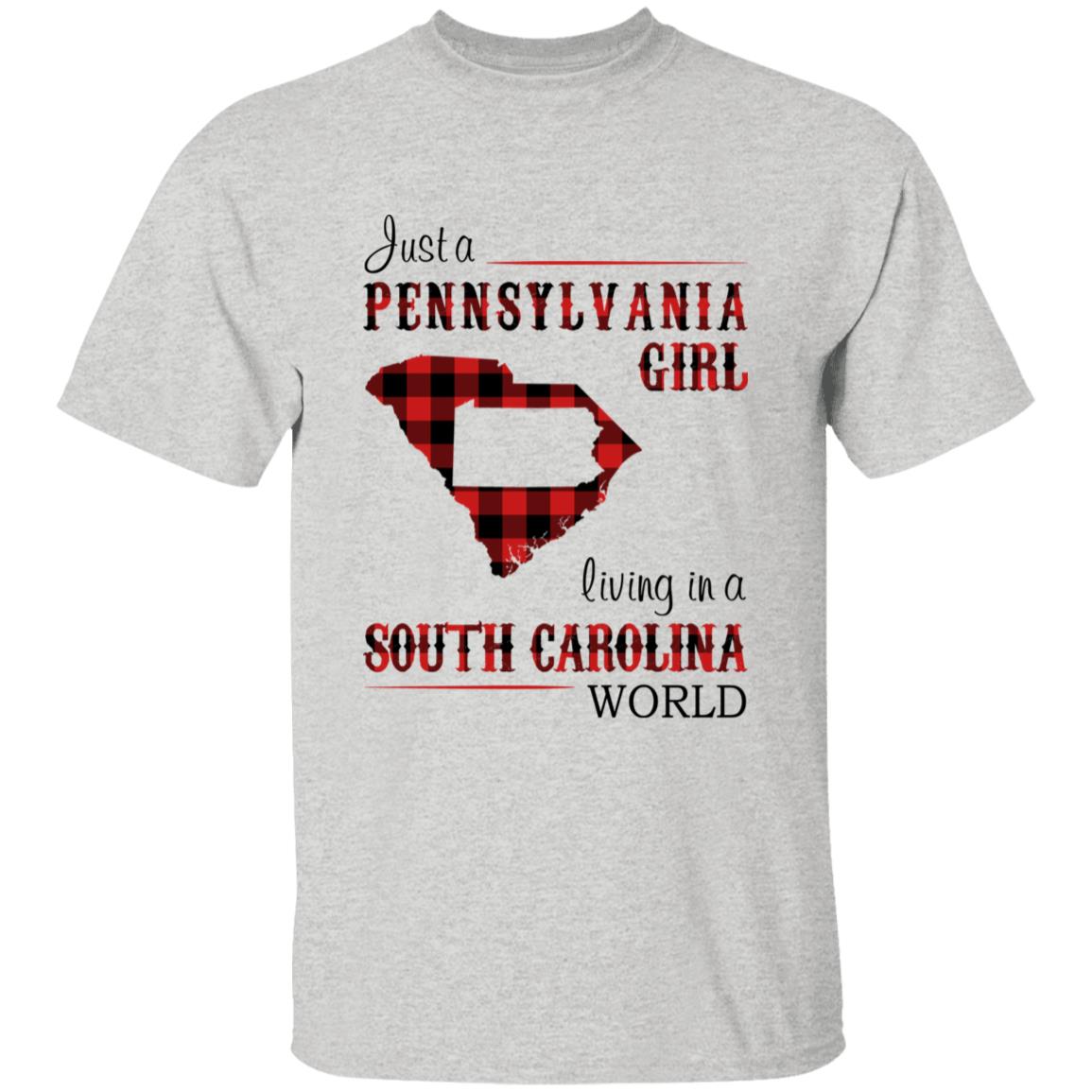 Just A Pennsylvania Girl Living In A South Carolina World T-shirt - T-shirt Born Live Plaid Red Teezalo