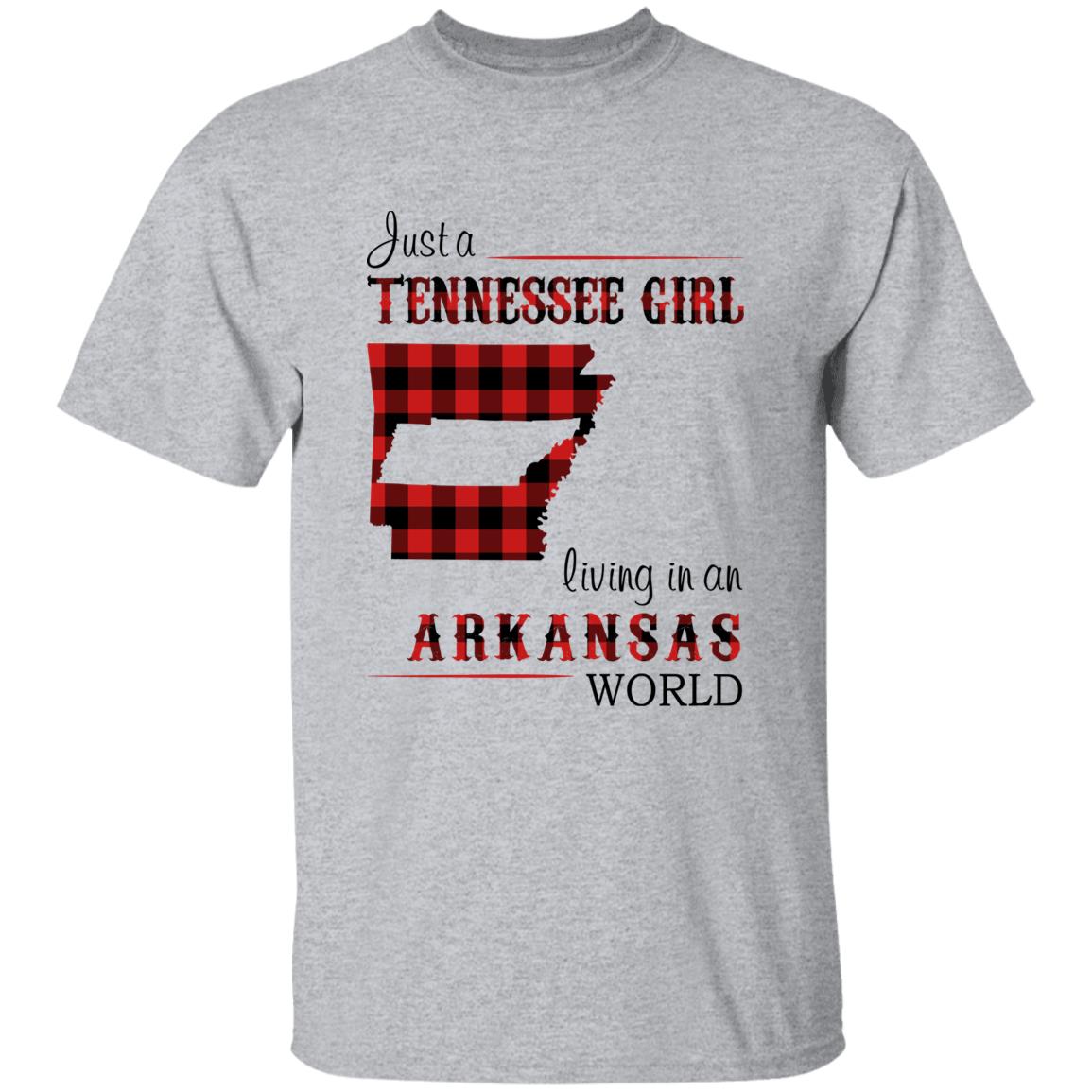 Just A Tennessee Girl Living In An Arkansas World T-shirt - T-shirt Born Live Plaid Red Teezalo