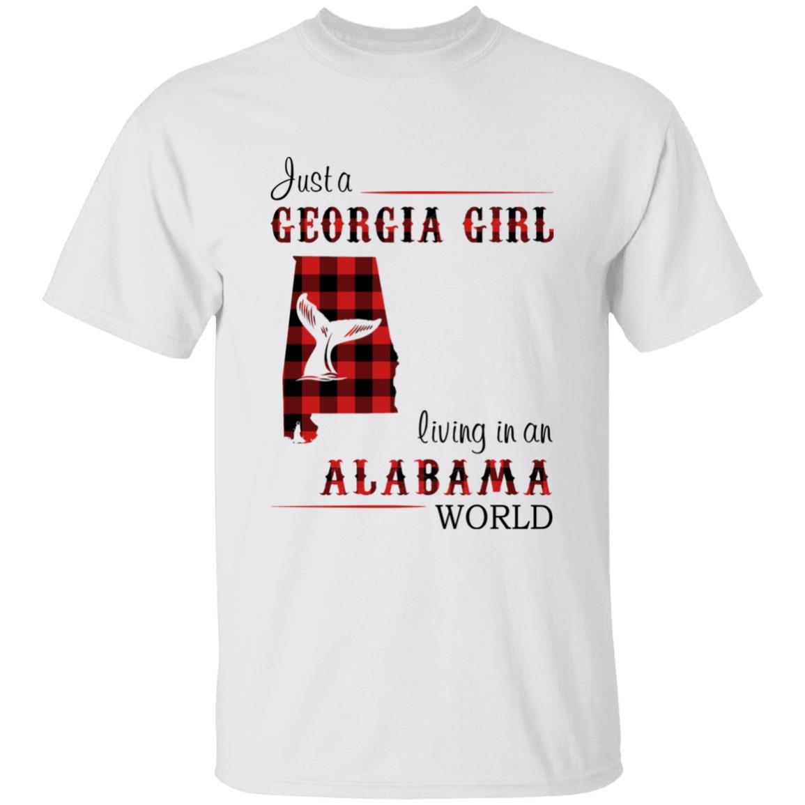 Just A Georgia Girl Living In An Alabama World T-shirt - T-shirt Born Live Plaid Red Teezalo