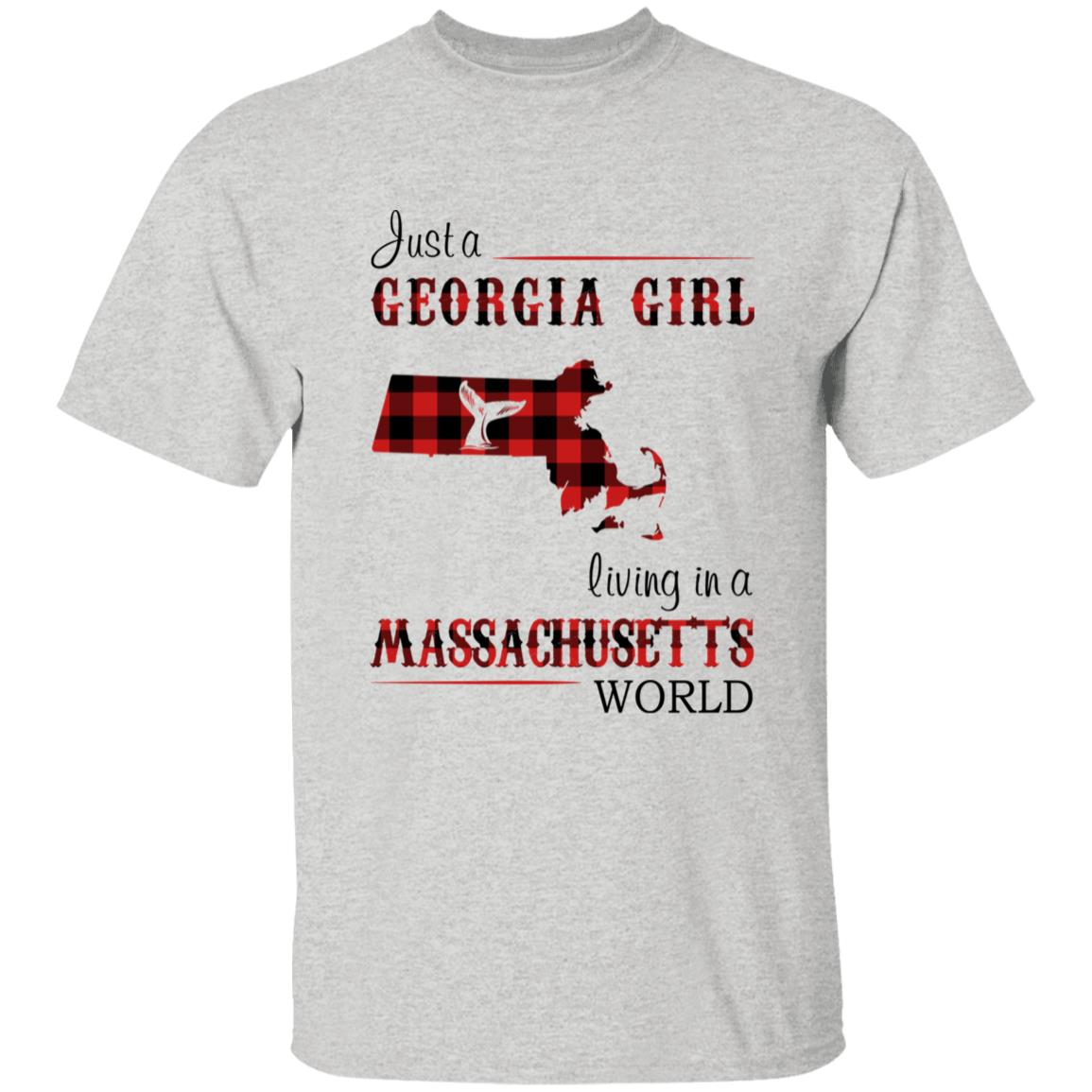 Just A Georgia Girl Living In A Massachusetts World T-shirt - T-shirt Born Live Plaid Red Teezalo