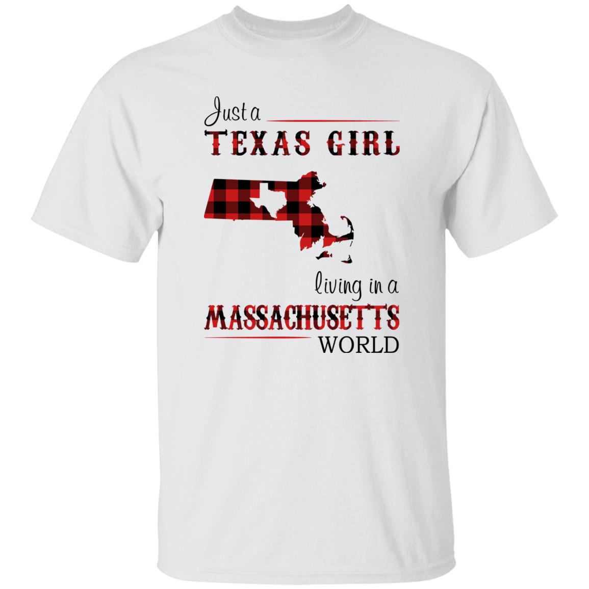 Just A Texas Girl Living In A Massachusetts World T-shirt - T-shirt Born Live Plaid Red Teezalo