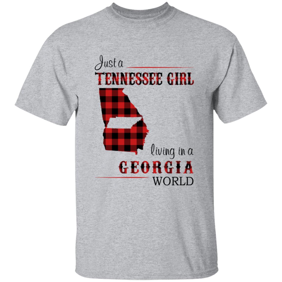 Just A Tennessee Girl Living In A Georgia World T-shirt - T-shirt Born Live Plaid Red Teezalo