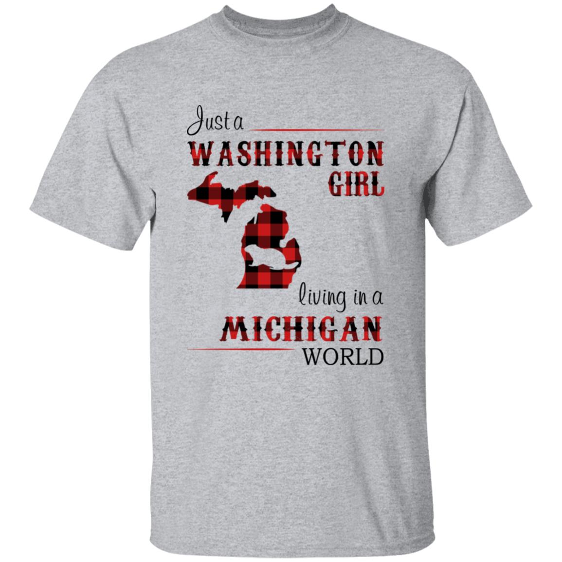 Just A Washington Girl Living In A Michigan World T-shirt - T-shirt Born Live Plaid Red Teezalo