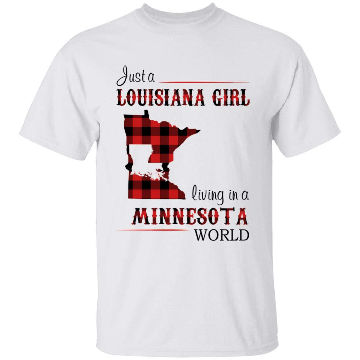 Just A Louisiana Girl Living In A Minnesota World T-shirt - T-shirt Born Live Plaid Red Teezalo