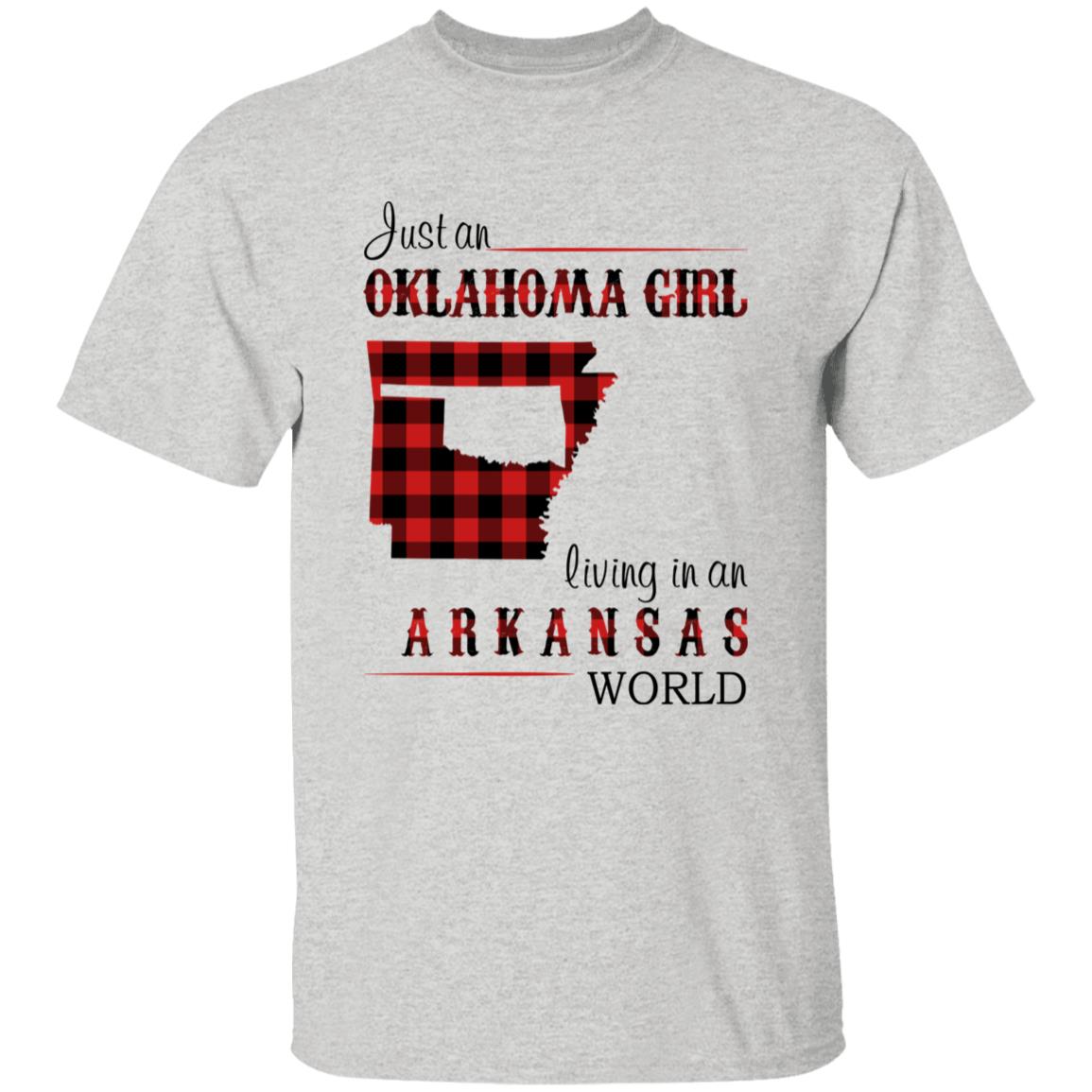 Just An Oklahoma Girl Living In An Arkansas World T-shirt - T-shirt Born Live Plaid Red Teezalo