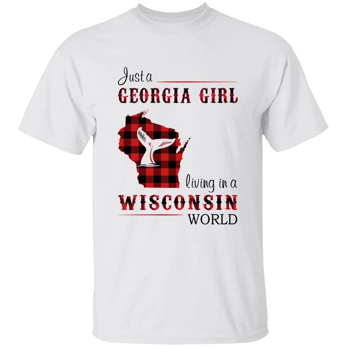 Just A Georgia Girl Living In A Wisconsin World T-shirt - T-shirt Born Live Plaid Red Teezalo