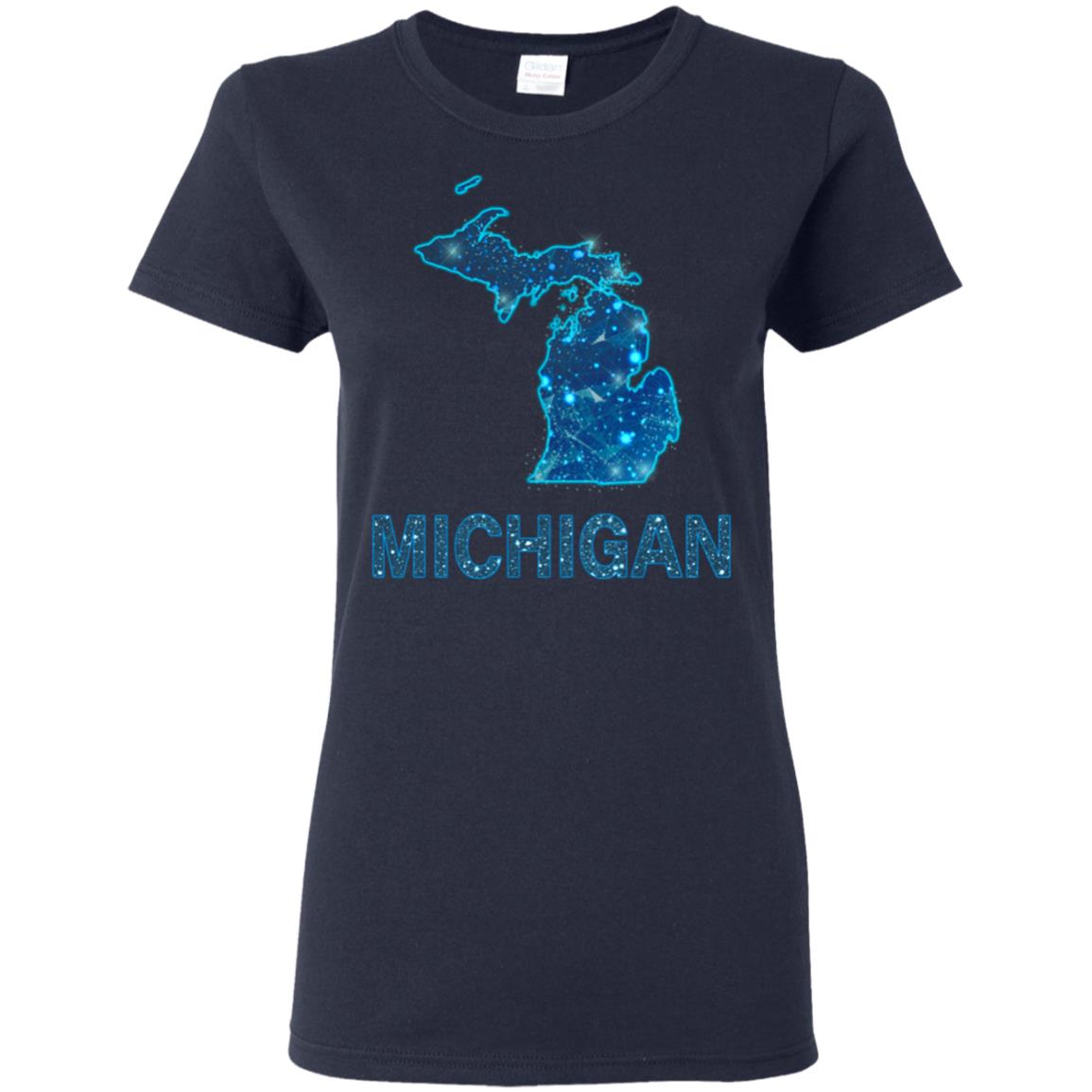 Michigan Map Line Dots T-Shirt - T-shirt Teezalo