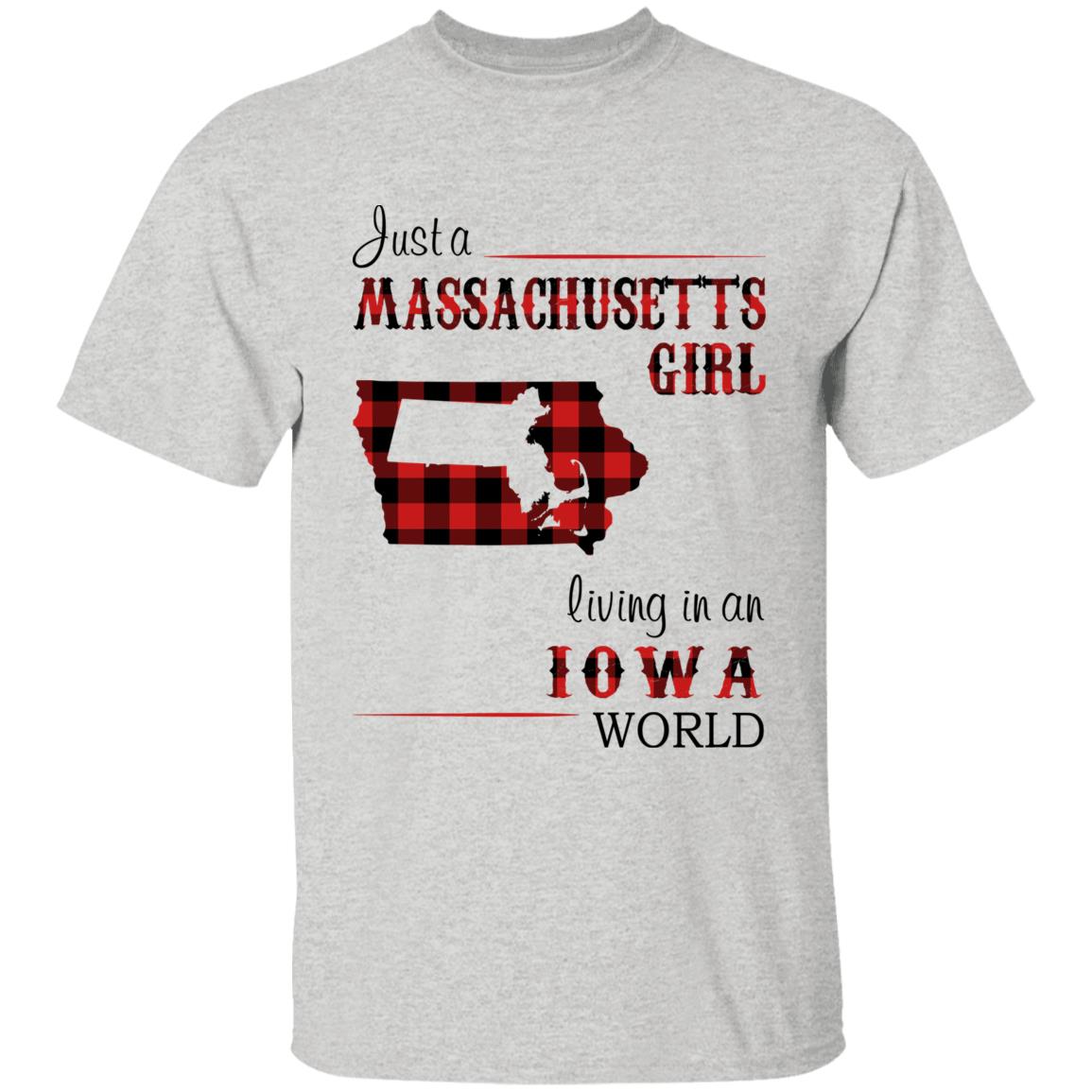 Just A Massachusetts Girl Living In An Iowa World T-shirt - T-shirt Born Live Plaid Red Teezalo