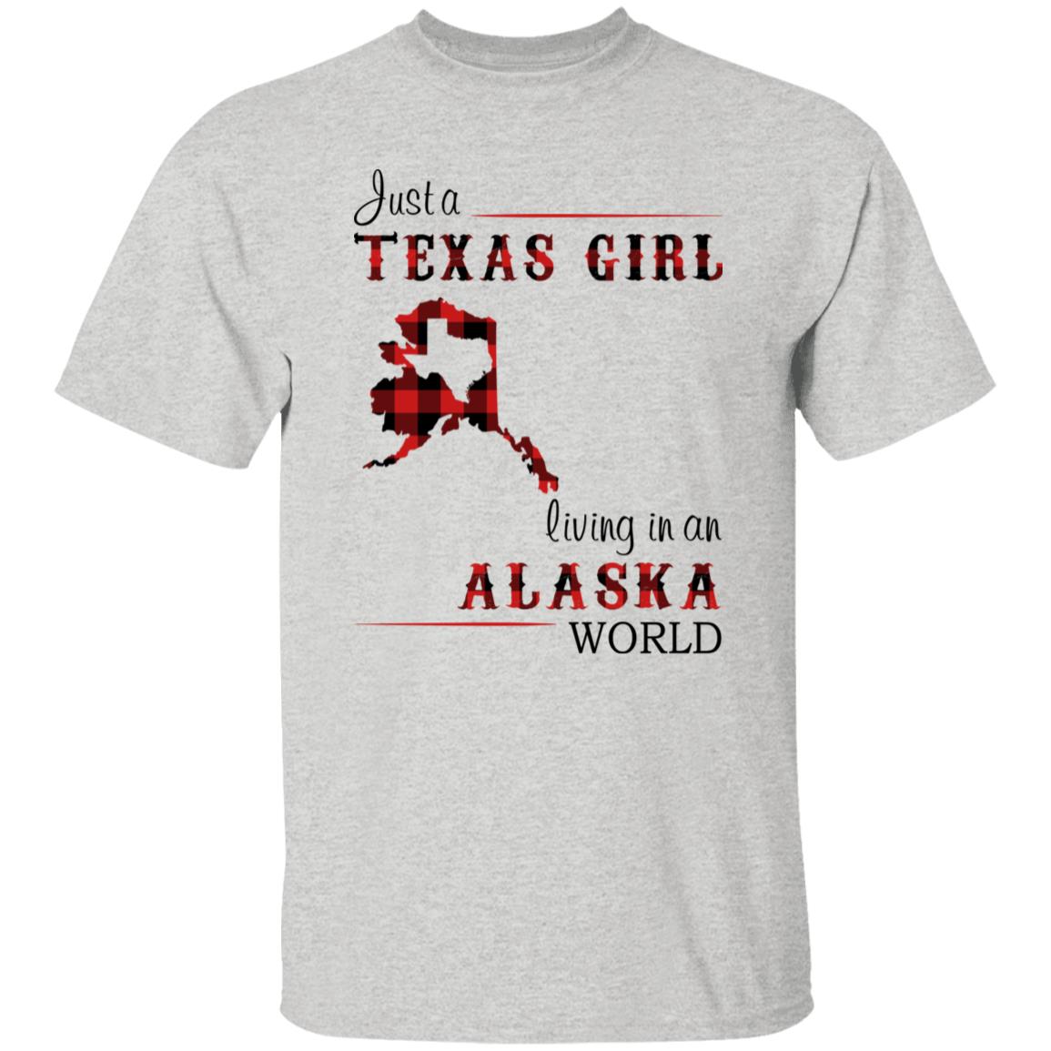 Just A Texas Girl Living In An Alaska World T-shirt - T-shirt Born Live Plaid Red Teezalo