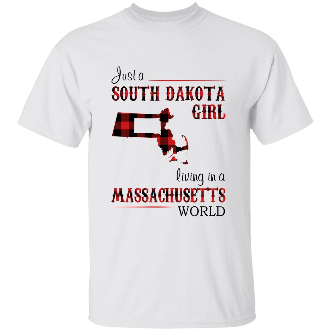 Just A South Dakota Girl Living In A Massachusetts World T-shirt - T-shirt Born Live Plaid Red Teezalo