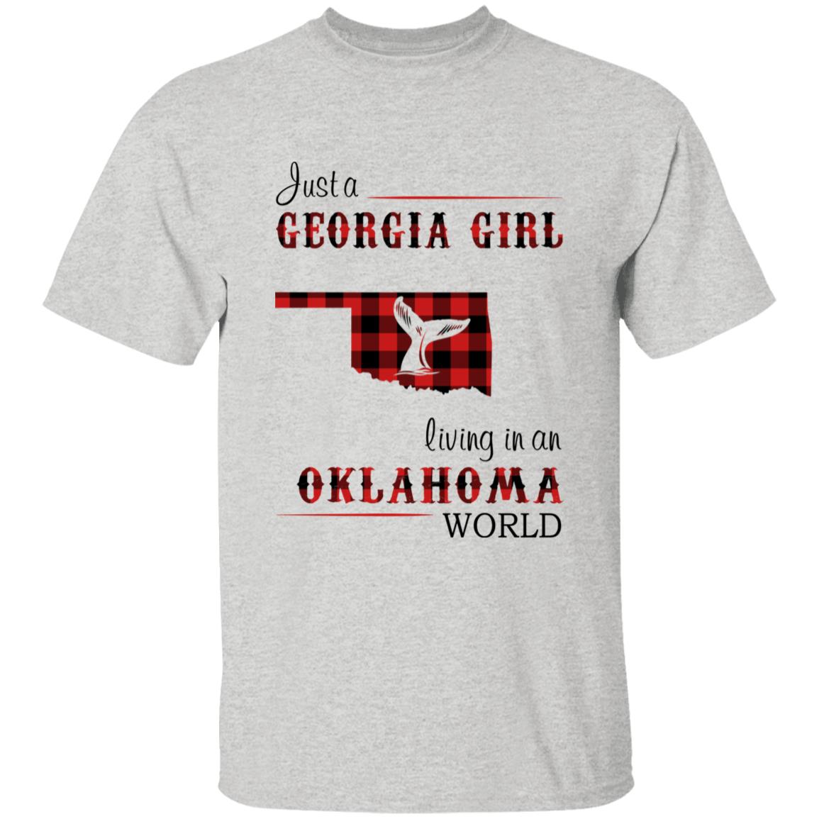 Just A Georgia Girl Living In An Oklahoma World T-shirt - T-shirt Born Live Plaid Red Teezalo